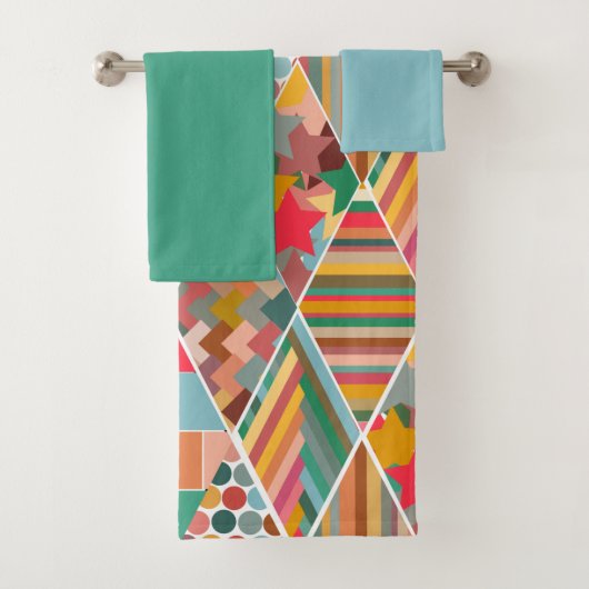Boho Crazy Quilt Bath Towel Set Bad Handdoek (Insitu)