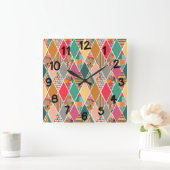Boho Crazy Quilt Vierkante Klok (Huis)