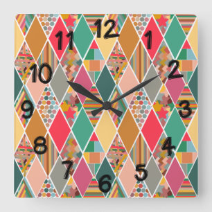 Boho Crazy Quilt Vierkante Klok