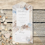 Boho Cream Beach Rustic Dinner All In One Uitnodiging<br><div class="desc">BESCHIKBAAR MET OF ZONDER EEN QR-CODE OF MET OF ZONDER DINER SELECTION OPTIONS. Dit ontwerp is voorzien van een lijst met de naam tan boho zee grassen, een bruine en bruine schelp, een stoffige blauwe zeester en het leven van het zee op een zachte witte crèmeachtergrond, die met champagnegoud is...</div>