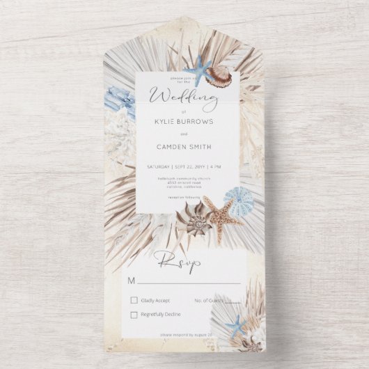 Boho Cream Beach Rustic No Dinner All In One Uitnodiging (Binnen)