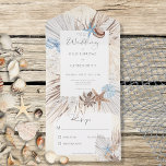 Boho Cream Beach Rustic No Dinner All In One Uitnodiging<br><div class="desc">BESCHIKBAAR MET OF ZONDER EEN QR-CODE OF MET OF ZONDER DINER SELECTION OPTIONS. Dit ontwerp is voorzien van een lijst met de naam tan boho zee grassen, een bruine en bruine schelp, een stoffige blauwe zeester en het leven van het zee op een zachte witte crèmeachtergrond, die met champagnegoud is...</div>