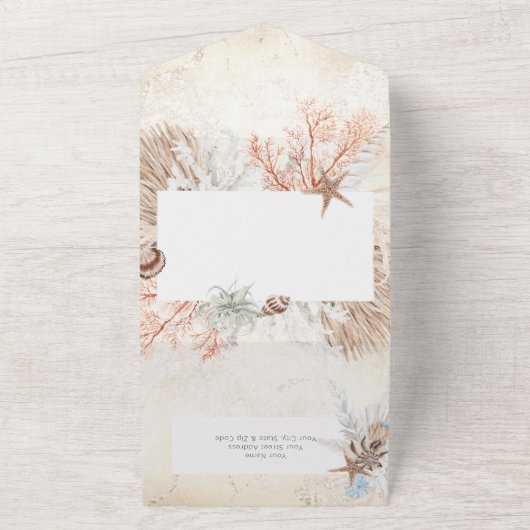 Boho Cream Beach Rustige QR-code All In One Uitnodiging (Buitenkant)