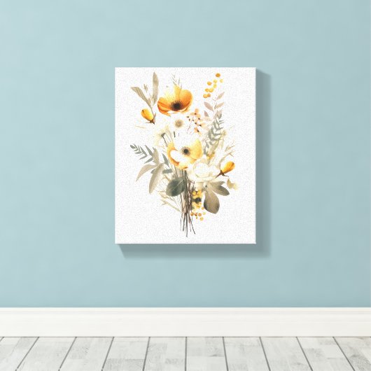 Boho Cream Beige Geel Bloemen Botanisch Canvas Afdruk (Insitu (Houten vloer))