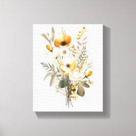 Boho Cream Beige Geel Bloemen Botanisch Canvas Afdruk