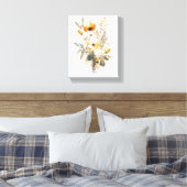 Boho Cream Beige Geel Bloemen Botanisch Canvas Afdruk (Insitu (Slaapkamer))