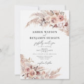 Boho Cream Beige Pampas Grass Floral Wedding Kaart (Voorkant)