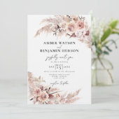 Boho Cream Beige Pampas Grass Floral Wedding Kaart (Staand voorkant)