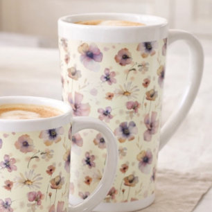 Boho Cream Blush Watercolor Wilde Bloem Latte Mok
