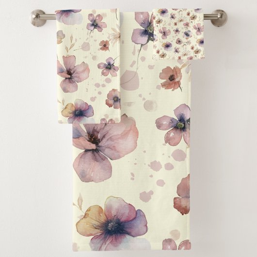 Boho Cream Blush Watercolor Wildflower Bad Handdoek