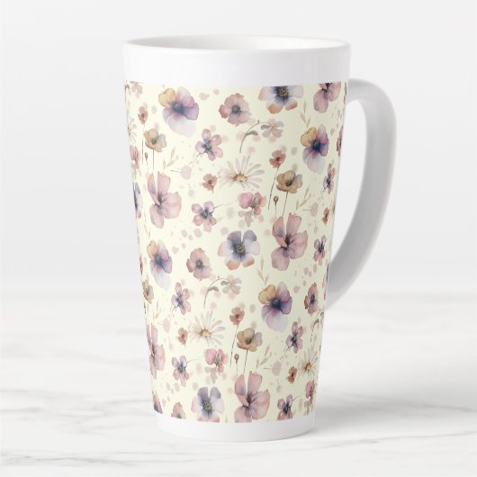Boho Cream Blush Watercolor Wildflower Latte Mok (Rechterhoek)