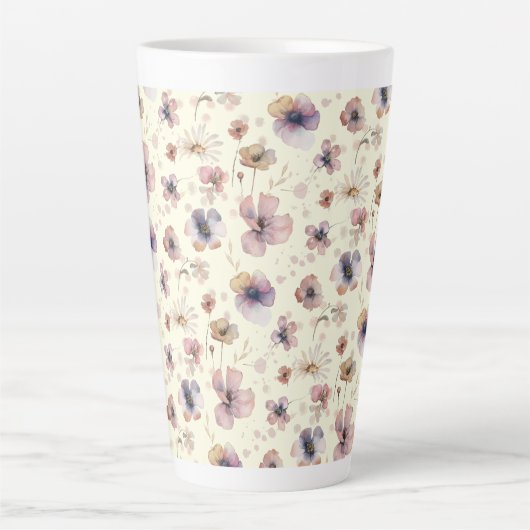Boho Cream Blush Watercolor Wildflower Latte Mok (Voorkant)