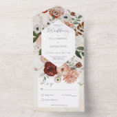 Boho Cream Burgundy Herfst Floral No Dinner All In One Uitnodiging (Binnen)