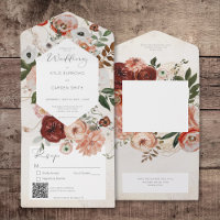 Boho Cream Burgundy Herfst Floral QR Code