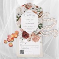 Boho Cream Burgundy Herfst Floral QR Code
