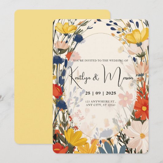 Boho Cream & Color Wildflower Uitnodiging (Voorkant / Achterkant)