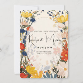 Boho Cream & Color Wildflower Uitnodiging