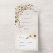 Boho Cream Daisies & Gedroogd Gras Diner All In One Uitnodiging (Binnen)