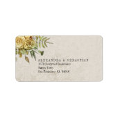 Boho Cream Damask en Gele Bloemen Bruiloft Etiket (Voorkant)