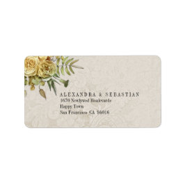 Boho Cream Damask en Gele Bloemen Bruiloft Etiket