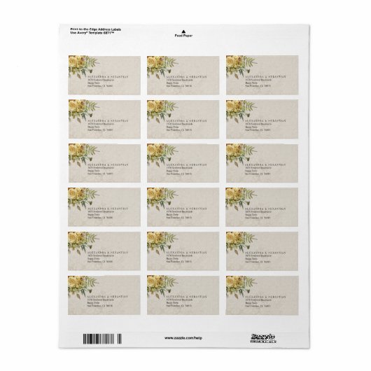 Boho Cream Damask en Gele Bloemen Bruiloft Etiket (Full Sheet)