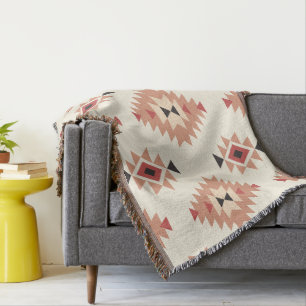 Boho Cream en Dusty Pink Southwest Aztec Design Deken