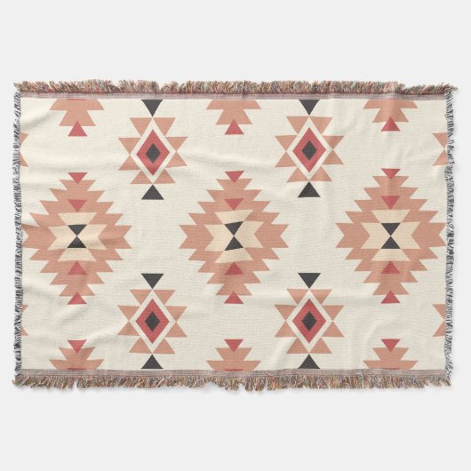 Boho Cream en Dusty Pink Southwest Aztec Design Deken (Voorkant)