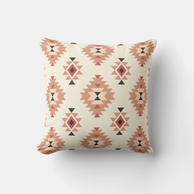 Boho Cream en Dusty Pink Southwest Aztec Design Kussen (Voorkant)