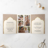 Boho Cream Geometrisch Alles in een Indiase bruilo Drieluik Uitnodiging (Binnen)