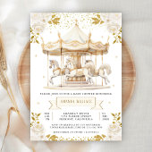 Boho Cream Gold Floral Carrousel Baby shower Kaart