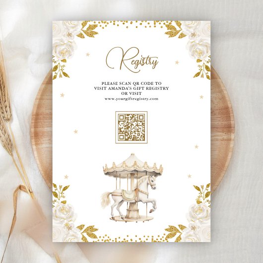 Boho Cream Gold Floral Carrousel Baby shower Kaart