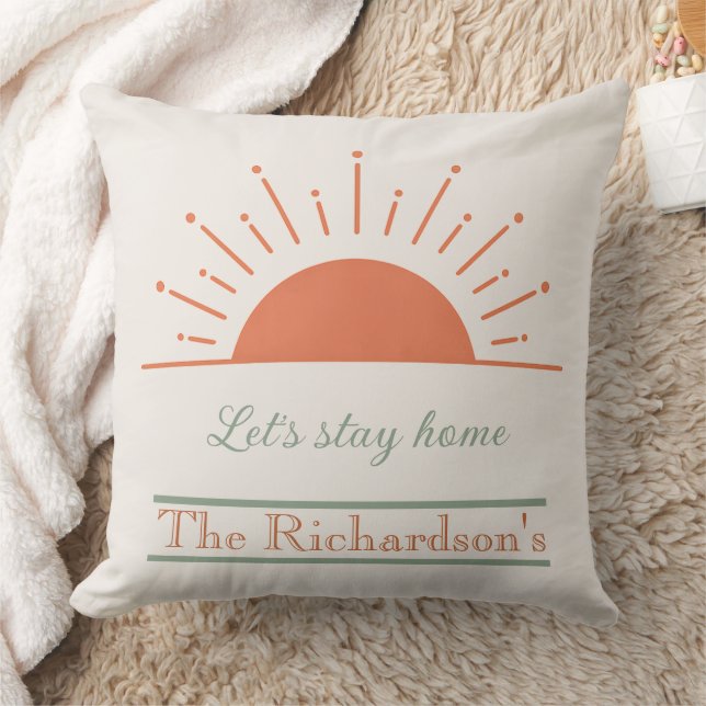 Boho Cream Let's Stay Home Pillow Sunrise Design  Kussen (Deken)