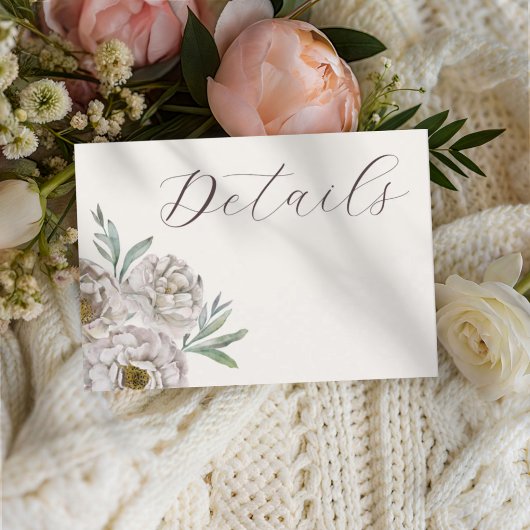 Boho Cream & Off White Floral Wedding Details Informatiekaartje