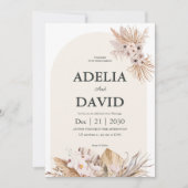 Boho Cream Pampas Huwelijksuitnodiging Kaart (Voorkant)