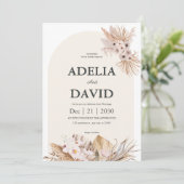 Boho Cream Pampas Huwelijksuitnodiging Kaart (Staand voorkant)