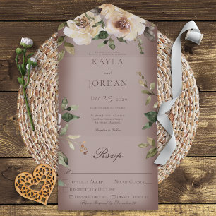 Boho Cream Rozen Brown Dinner All In One Uitnodiging