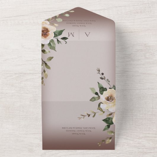 Boho Cream Rozen Brown No Dinner All In One Uitnodiging (Buitenkant)