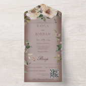 Boho Cream Rozen Bruin QR Code All In One Uitnodiging (Binnen)