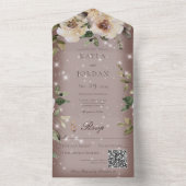 Boho Cream Rozen Sparkle Brown QR Code All In One Uitnodiging (Binnen)