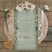 Boho Cream Rozen Sparkle Sage Green Dinner All In One Uitnodiging