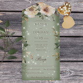 Boho Cream Rozen Sparkle Sage Green No Dinner All In One Uitnodiging
