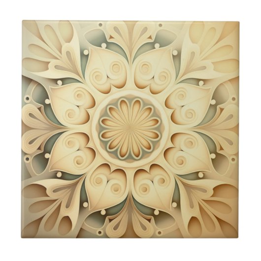 Boho Cream Swirl Hearts Design Decorative Tegel Tegeltje (Voorkant)