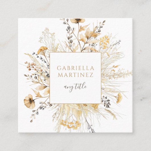 Boho Cream Terracotta Wildflower Vierkante Visitekaartje (Voorkant)