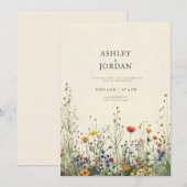 Boho Cream Wilde Bloem Bruiloftsinvitaties Kaart (Voorkant / Achterkant)