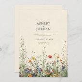 Boho Cream Wildflower bruiloft uitnodiging (Voorkant / Achterkant)