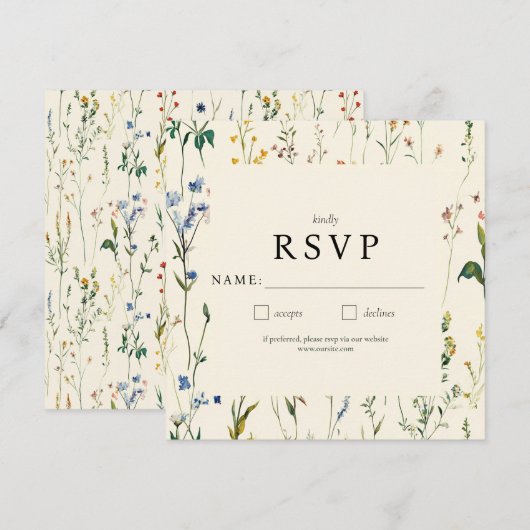 Boho Cream Wildflower RSVP-kaart (Voorkant / Achterkant)