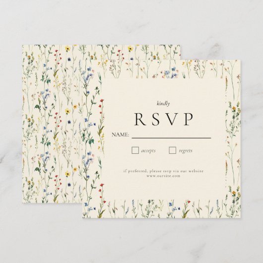 Boho Cream Wildflower RSVP-kaart (Voorkant / Achterkant)