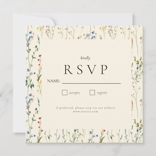 Boho Cream Wildflower RSVP-kaart (Voorkant)
