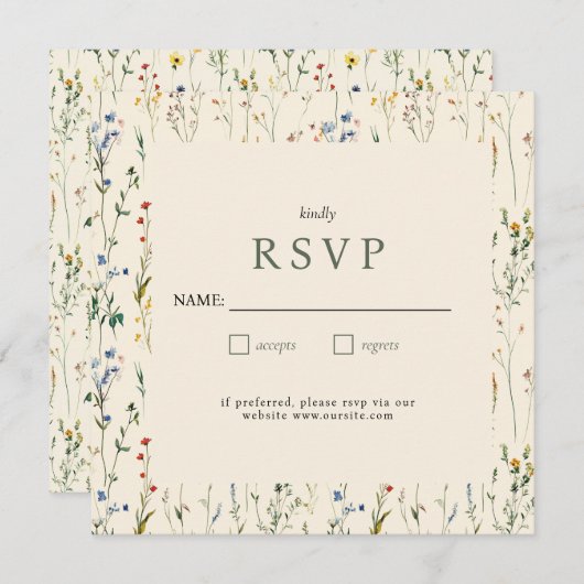 Boho Cream Wildflower RSVP-kaart (Voorkant / Achterkant)