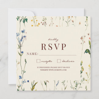 Boho Cream Wildflower RSVP-kaart (David & Jamie)